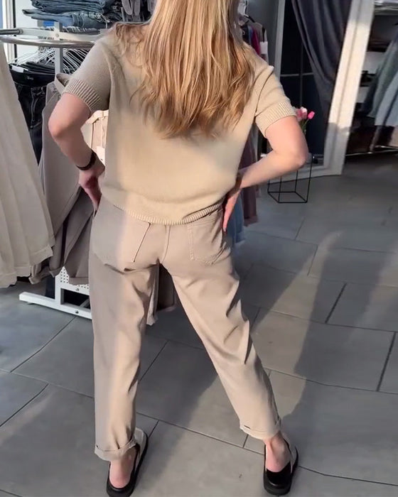 Sweter casualowy, dopasowany, okrągły dekolt, uniwersalny