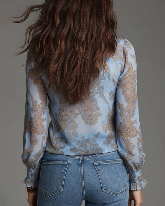 Bluzka Pół-Zamek Falbana Retro