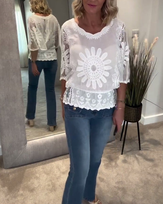 Bluzka Haftowany Nietoperz Koronka