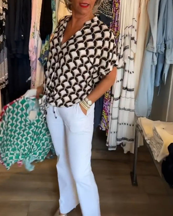 Bluzka z krótkim rękawem i dekoltem w kształcie litery V