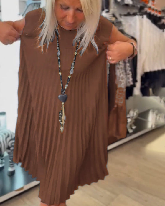 Sukienka plisowana na co dzień z okrągłym dekoltem i jednolitym kolorem