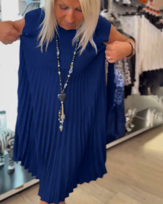 Sukienka plisowana na co dzień z okrągłym dekoltem i jednolitym kolorem