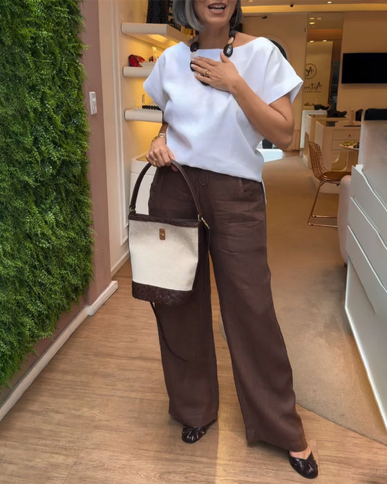 Spodnie Szaregosiodłowe o Widokowych Nogach, w Kolorze Jednobarwnym, w stylu Casual z Szczotką