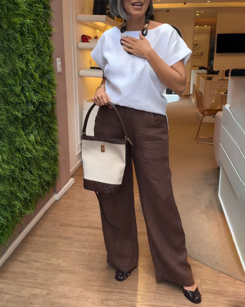 Spodnie Szaregosiodłowe o Widokowych Nogach, w Kolorze Jednobarwnym, w stylu Casual z Szczotką