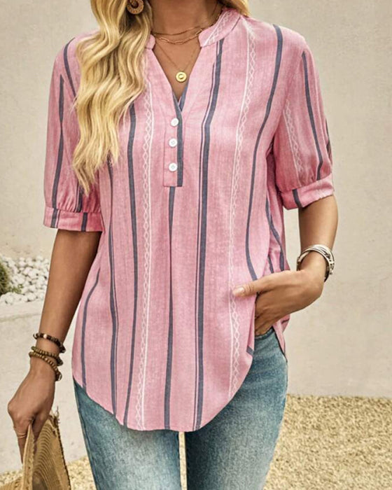 Bluzka Dekolt V Codzienna W Paski