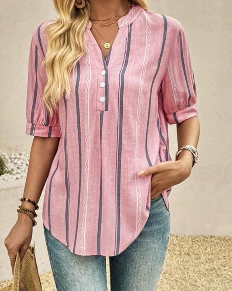 Bluzka Dekolt V Codzienna W Paski