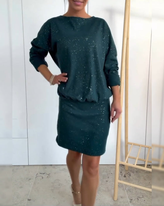 Sukienka Okrągły Dekolt Drobny Brokat Modna