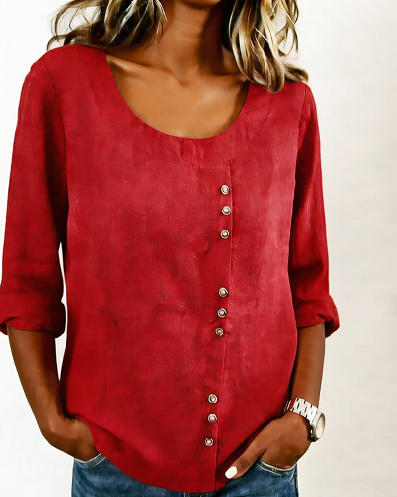 Top Okrągły Dekolt Długi Rękaw