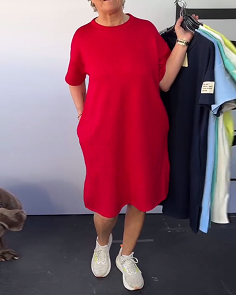 Sukienka Okrągły Dekolt Casual Krótki Rękaw Prosta