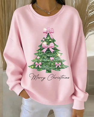 Bluza Z Okrągłym Dekoltem, Świątecznym Nadrukiem I Długimi Rękawami