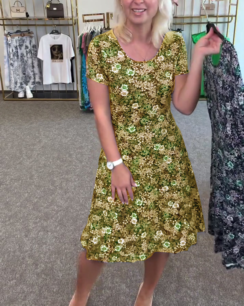 Sukienka Elegancka Wysmukła Talia Drukowana