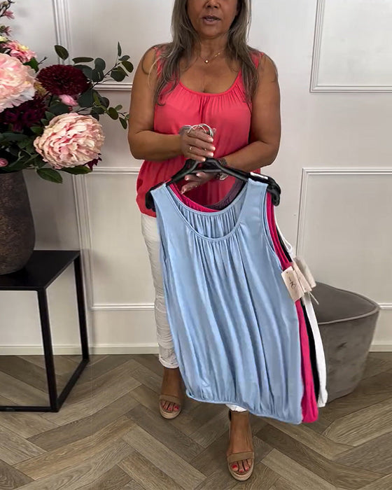 Top Bez Rękawów Jednolity Plisowany