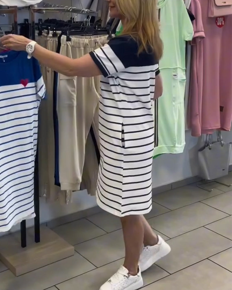 Sukienka Okrągły Dekolt Casual W Paski