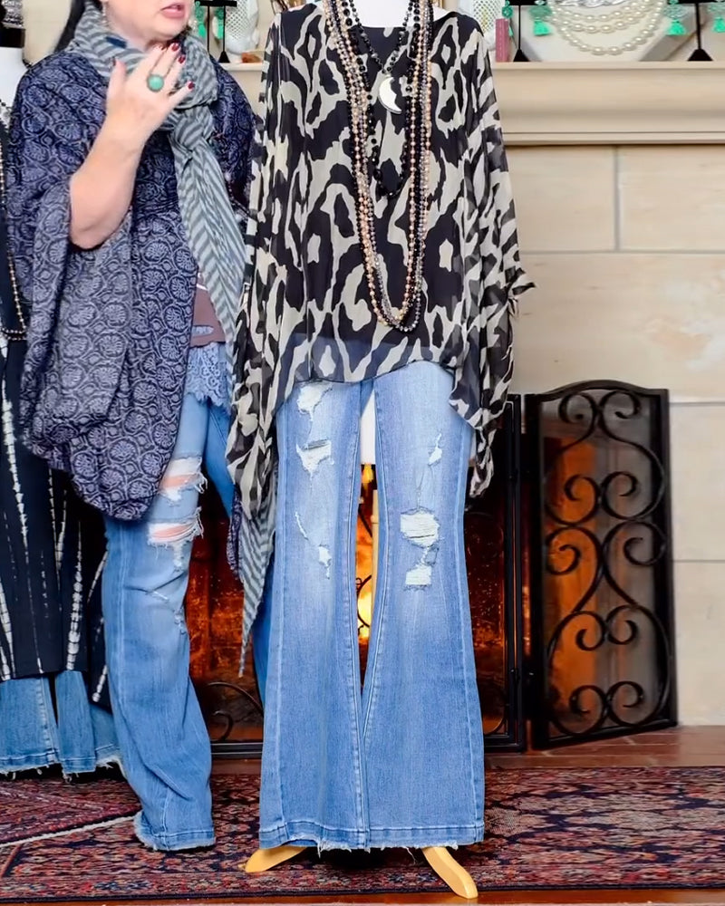 Bluzka Nietoperzowy Rękaw Nadruk Długi Rękaw