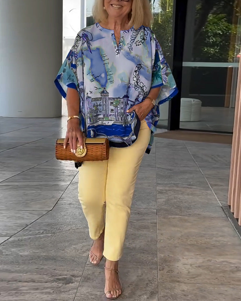 Bluzka Nietoperzowy Rękaw Print