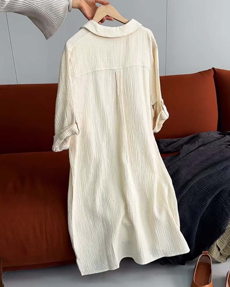 Sukienka Długi Rękaw Jednolita Prosty Kołnierz