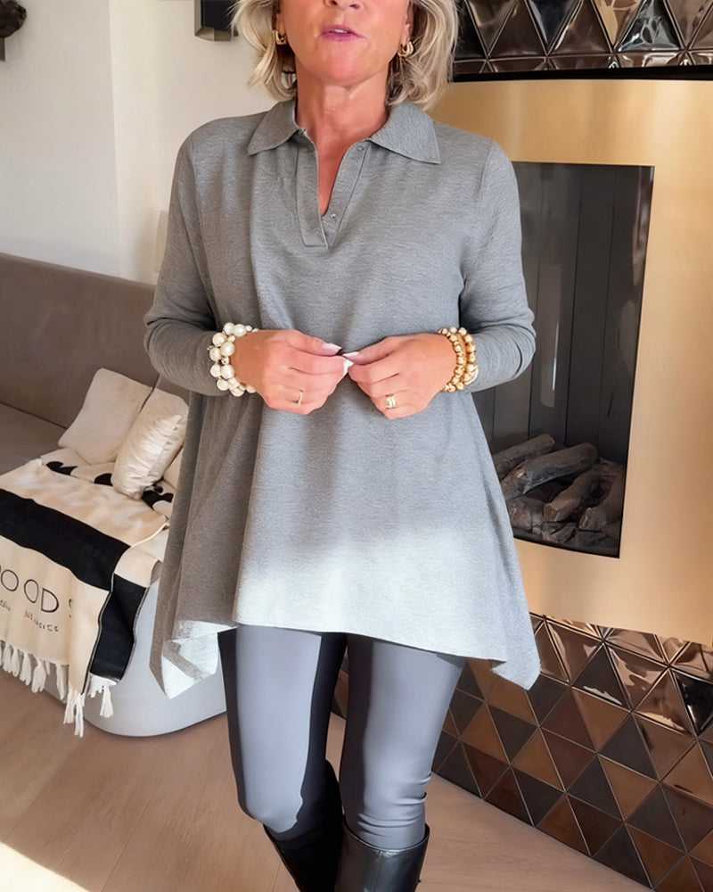 Nierówny Kołnierz Długi Rękaw Top