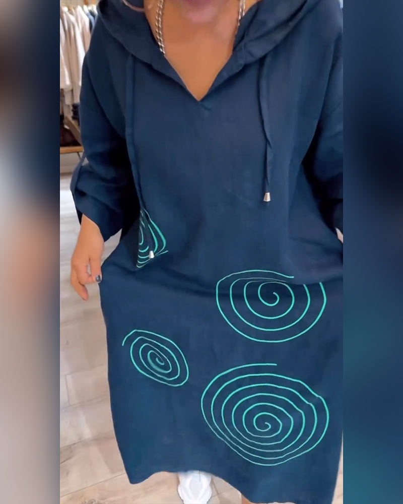 Sukienka Z Kapturem Długi Rękaw Luźna