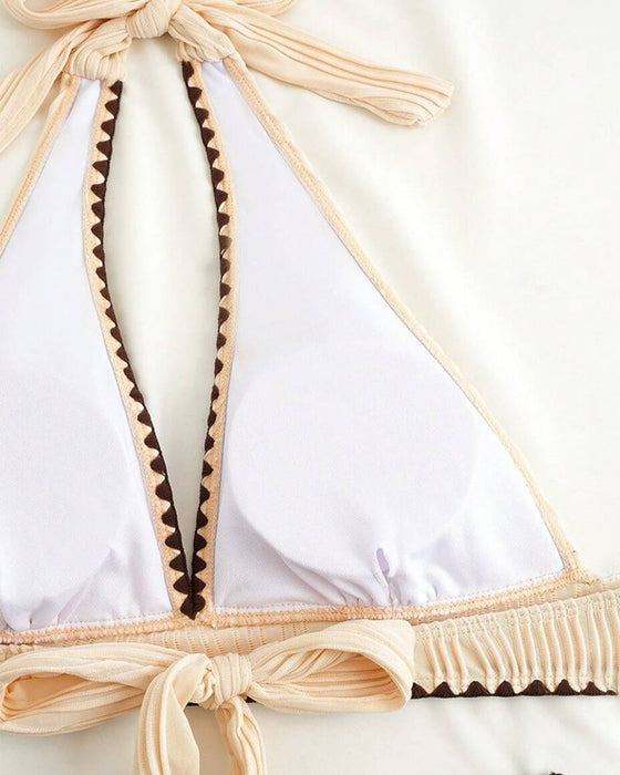 Bikini Set Dwuczęściowy z Halterem i Kontrastowym Designem
