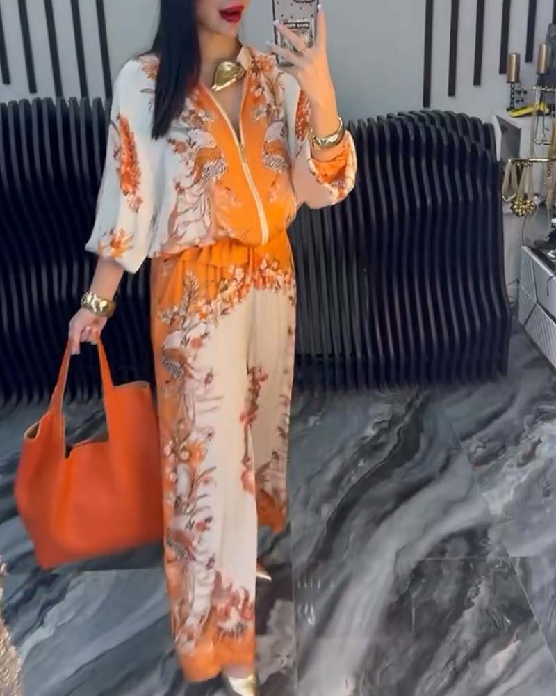 Garnitur o Szerokich Nogawkach Temperament Stójka Zamek Błyskawiczny