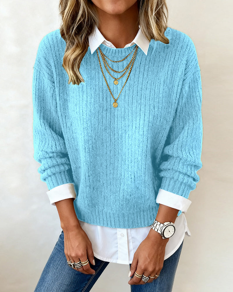 Sweter Z Kołnierzykiem Koszulowym I Wzorem Patchwork