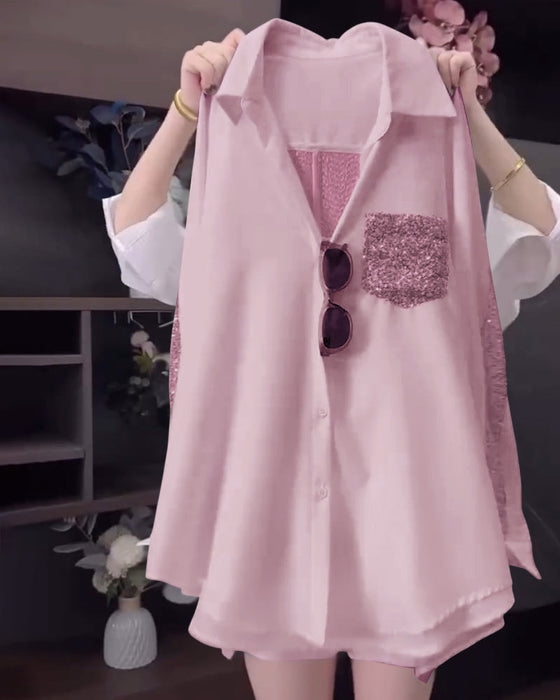 Koszula Z Długim Rękawem I Połyskującymi Klapami