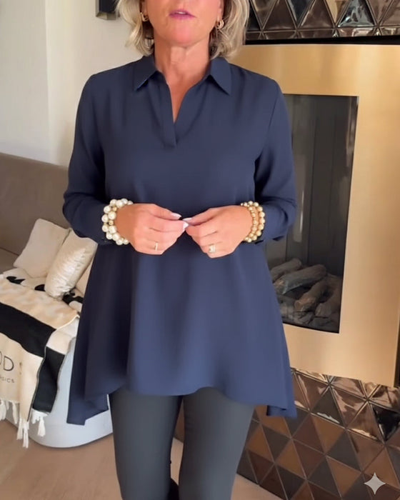 Nierówny Kołnierz Długi Rękaw Top