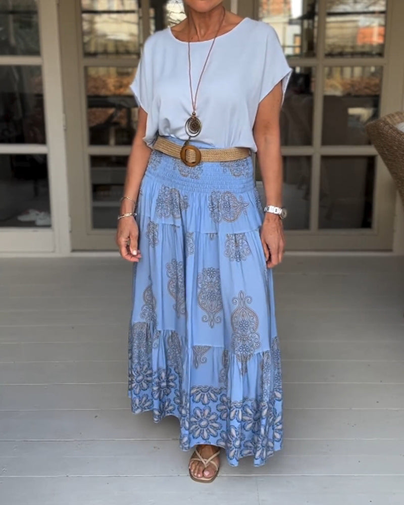 Luźna koszulka w jednolitym kolorze z okrągłym dekoltem