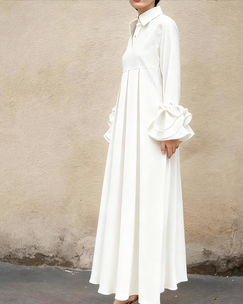 Sukienka Modna Kołnierzyk Koszulowy Rozkloszowany