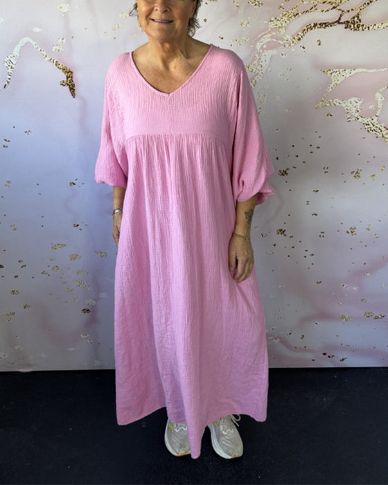 Sukienka Leśny Styl Dekolt W Serek Marszczona Gładka