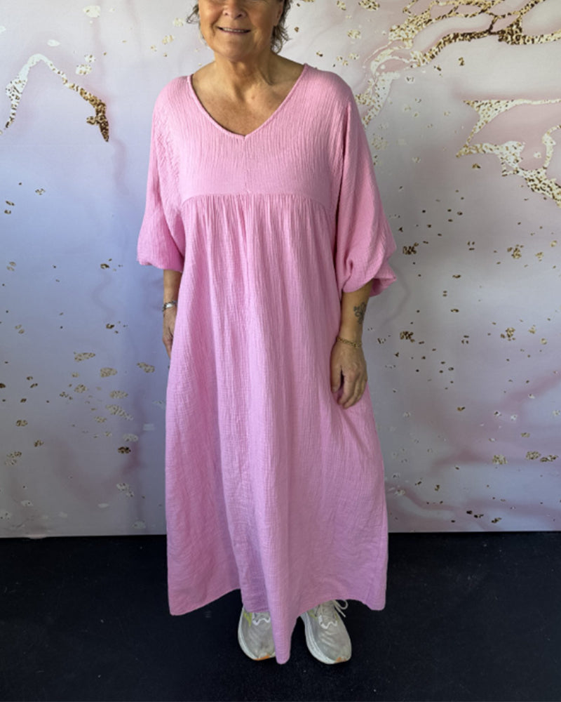 Sukienka Leśny Styl Dekolt W Serek Marszczona Gładka