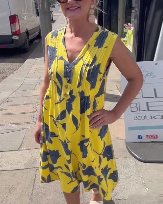 Sukienka Dekolt W Serek Bez Rękawów Drukowana