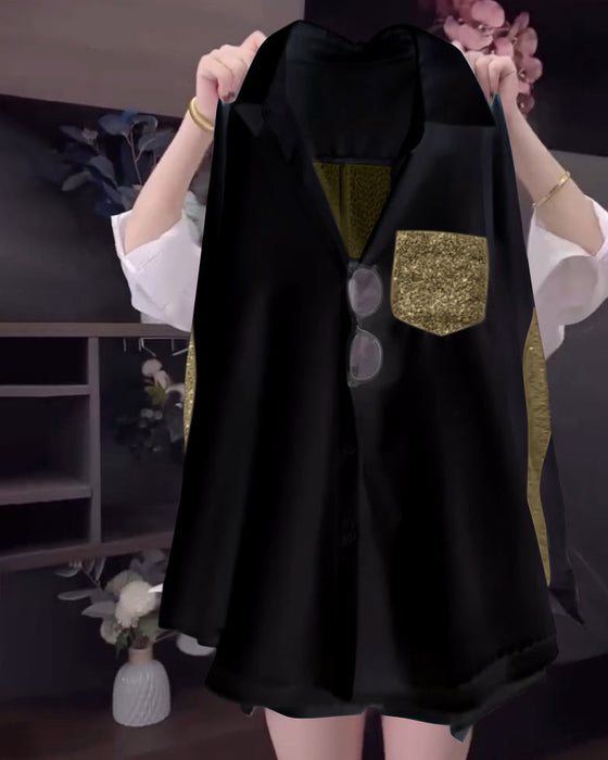 Koszula Z Długim Rękawem I Połyskującymi Klapami