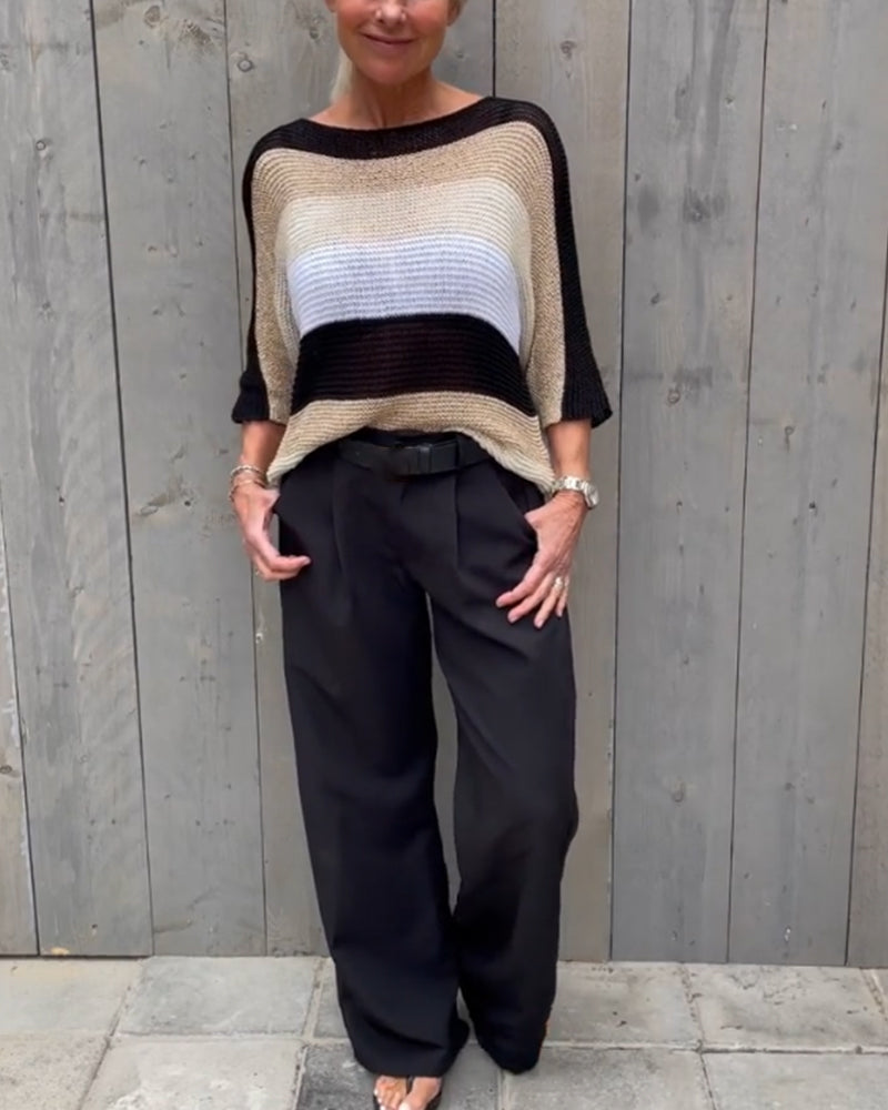 Sweter z okrągłym dekoltem i blokami kolorów