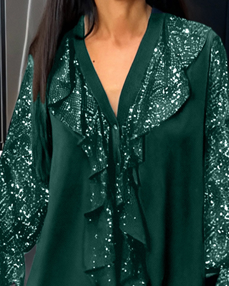 Jednokolorowe Luźne Bluzki Z Falbankami