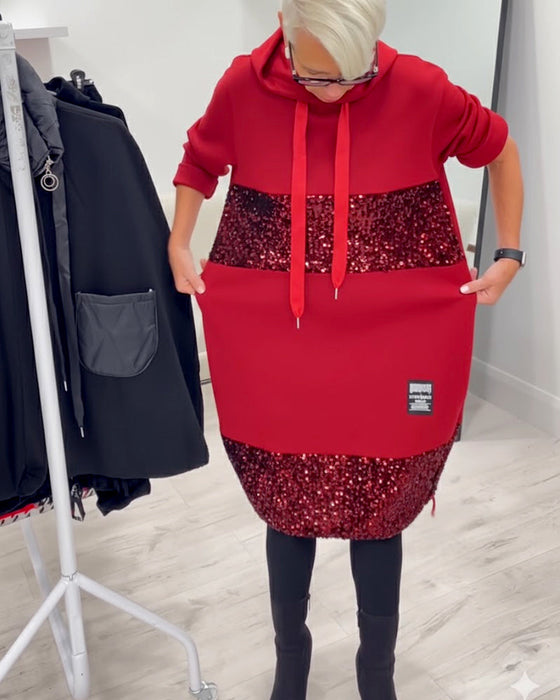 Sukienka Z Kapturem I Modnym Patchworkiem