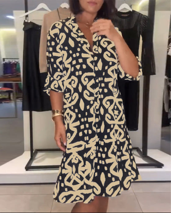 Sukienka Dekolt W Serek Elegancka Nadruk