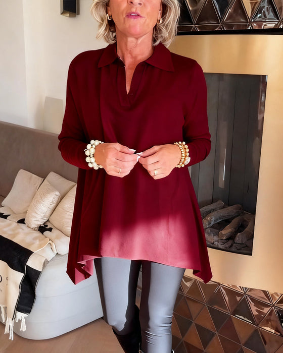 Nierówny Kołnierz Długi Rękaw Top