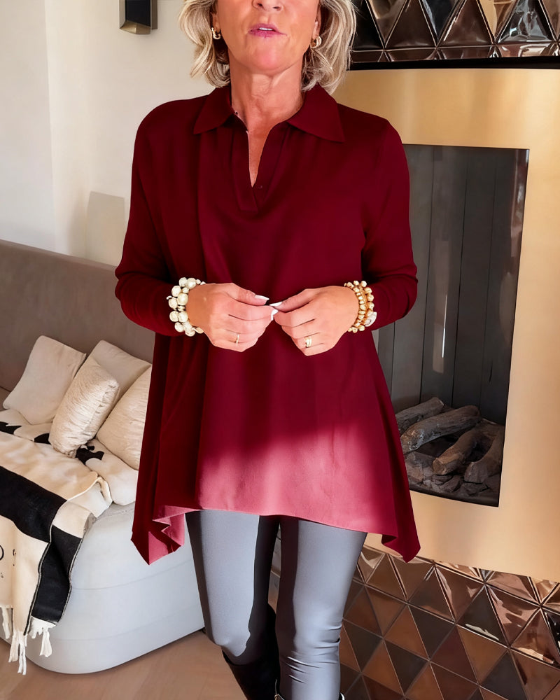 Nierówny Kołnierz Długi Rękaw Top