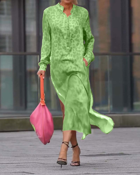 Sukienka Z Długim Rękawem Wzór W Lamparta Rozporek