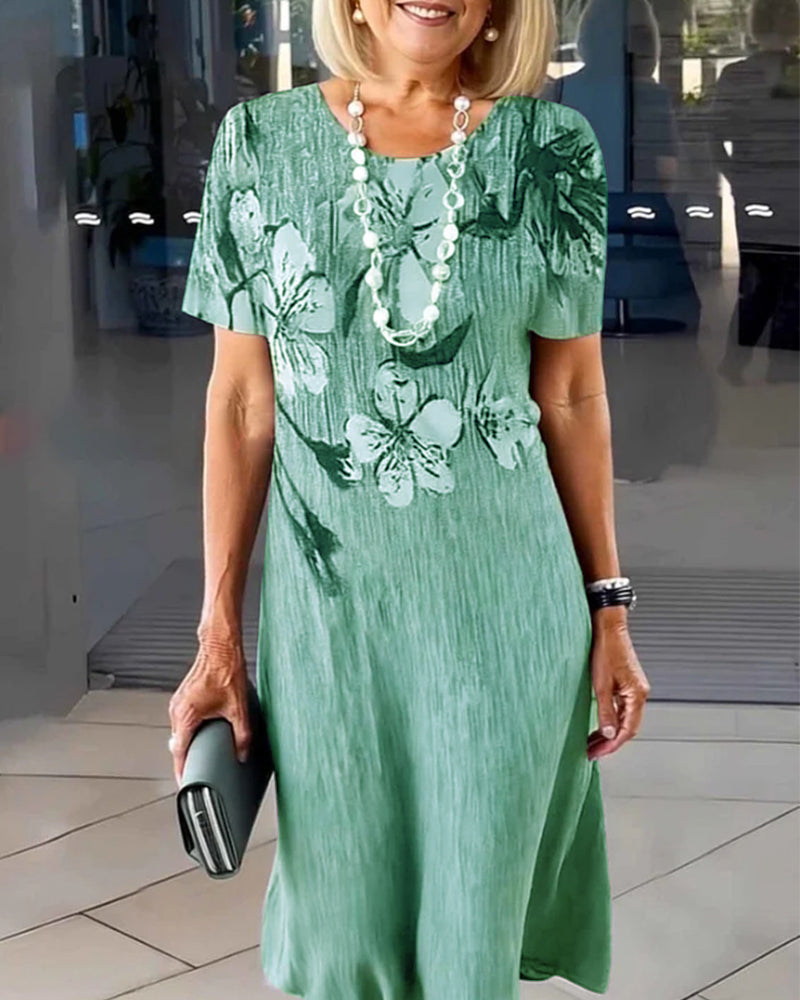 Sukienka Okrągły Dekolt Krótkie Rękawy Drukowana