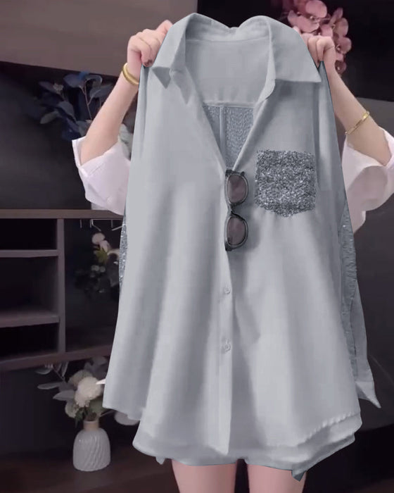 Koszula Z Długim Rękawem I Połyskującymi Klapami