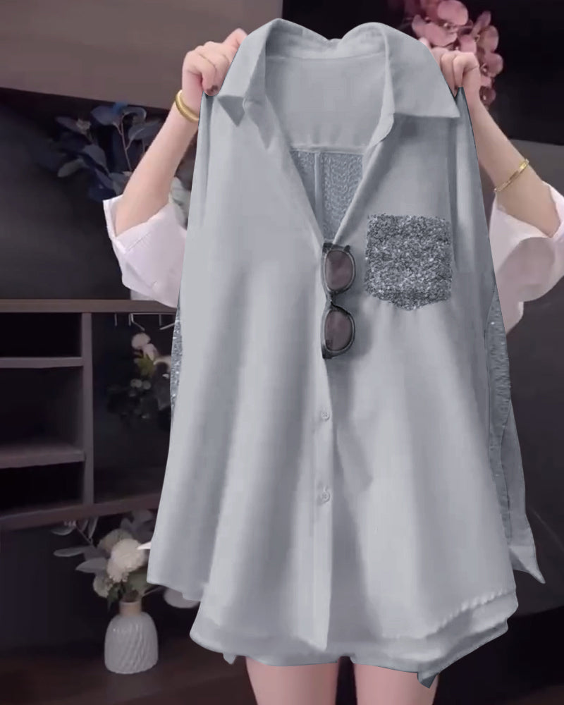 Koszula Z Długim Rękawem I Połyskującymi Klapami