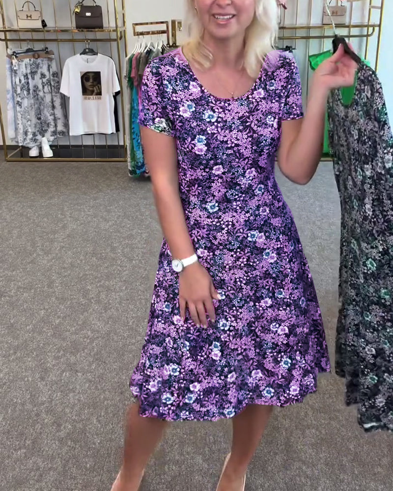 Sukienka Elegancka Wysmukła Talia Drukowana