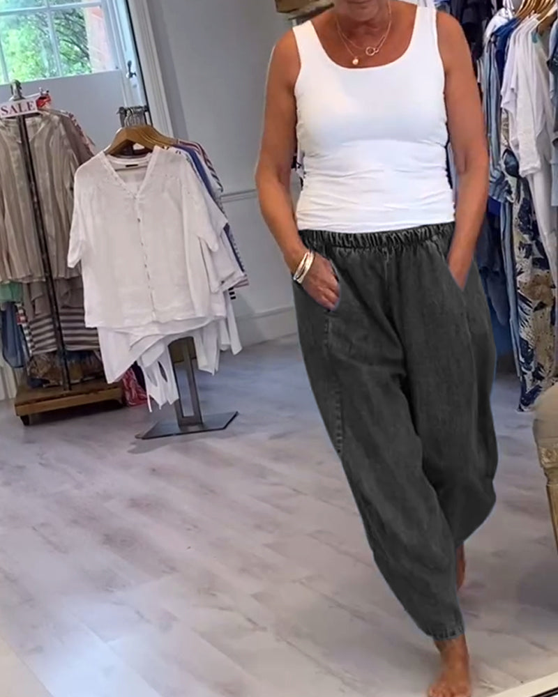 Jeansy Z Elastycznym Pasem W Stylu Casual