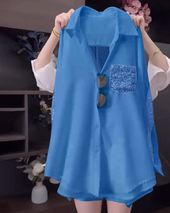 Koszula Z Długim Rękawem I Połyskującymi Klapami