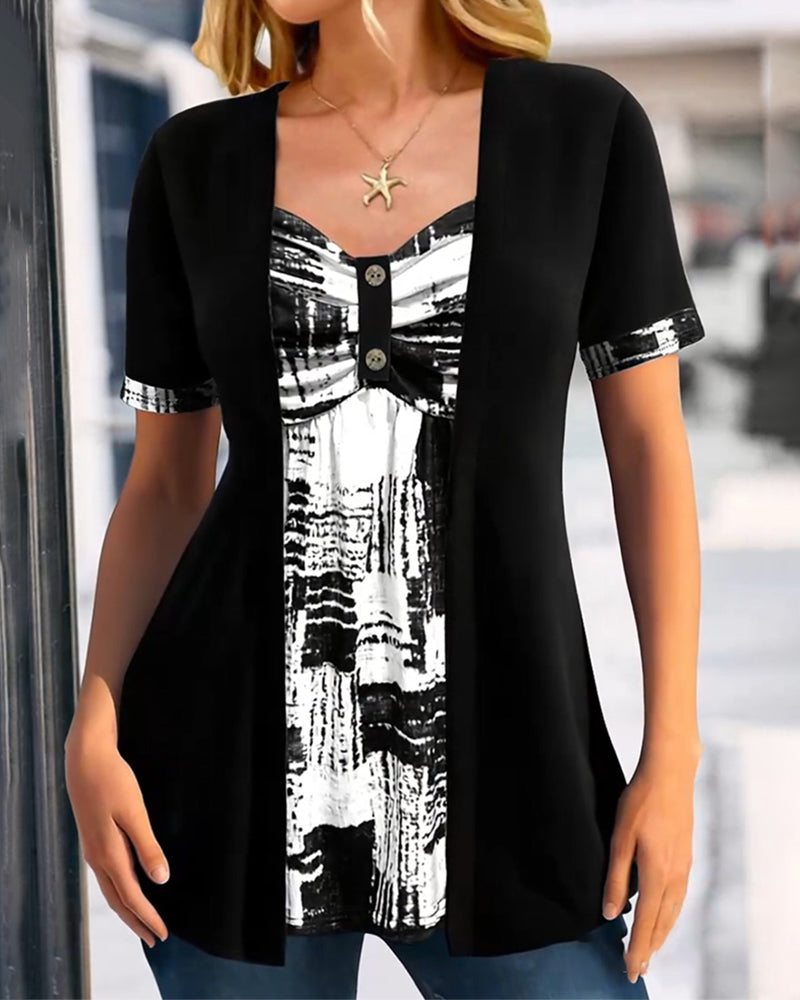 Bluzka Drukowana Fałszywa Dwuczęściowa Nieregularna