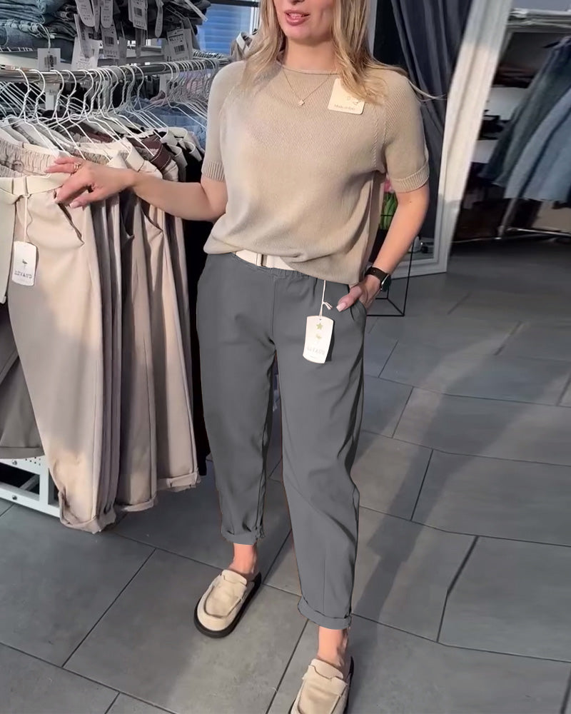 Spodnie Jednokolorowe Casual Proste