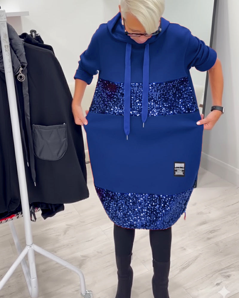 Sukienka Z Kapturem I Modnym Patchworkiem