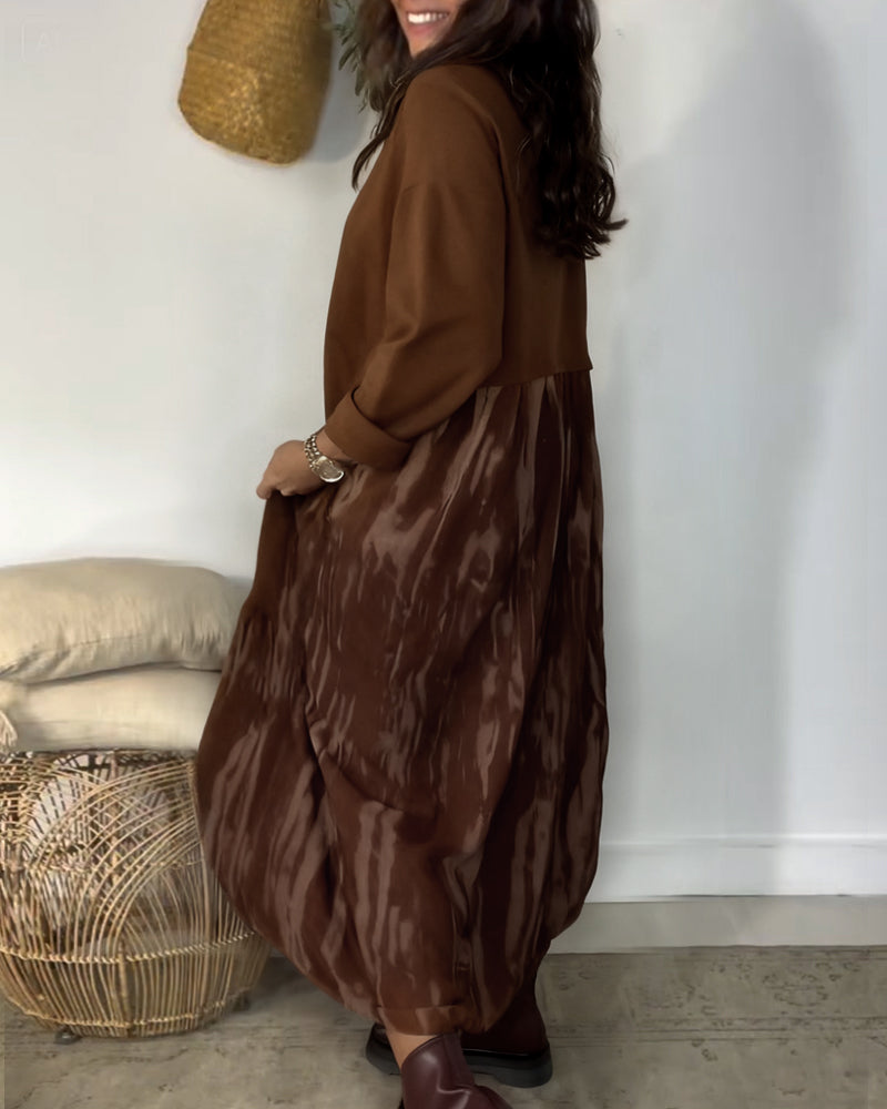 Sukienka Okrągły Dekolt Nieregularny Print Patchworkowy